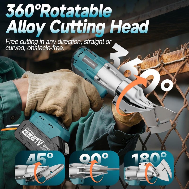 CAMXTOOL Cordless Sheet Metal Cutter, Metal Shear with 2×4.0Ah Battery, Brushless Electric Metal Cutting Scissors Tool, 360° Rotating Head, Variable Speed, Toolbox, for Cutting Stainless Steel & Iron Sheet - Image 4